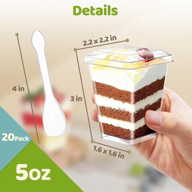 Alt view image 2 of 7 - 20 Pack Plastic Dessert Cups with Lids and Spoons for Pudding Fruit Trifle