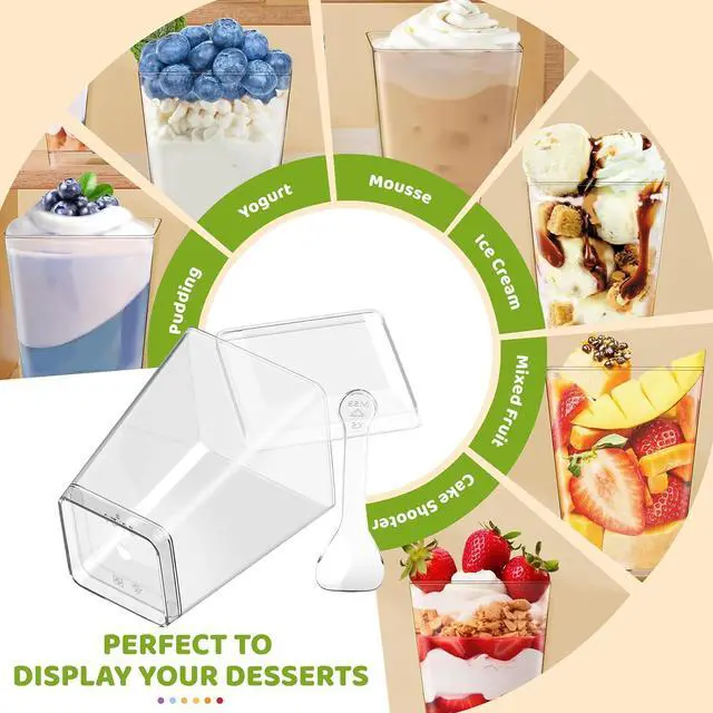 Alt view image 4 of 7 - 20 Pack Plastic Dessert Cups with Lids and Spoons for Pudding Fruit Trifle