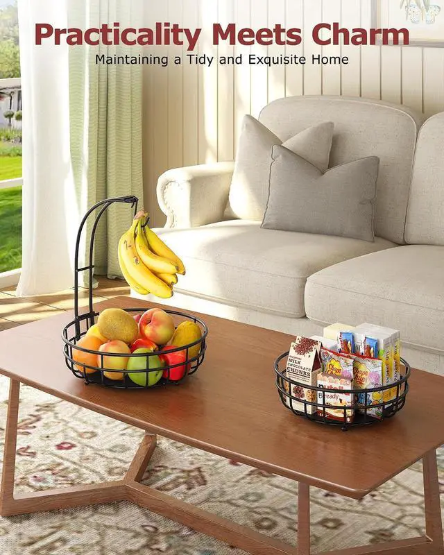 Alt view image 3 of 7 - Sevenblue 2 Tier Modern Fruit Basket for Kitchen Counter with 2 Banana Hook
