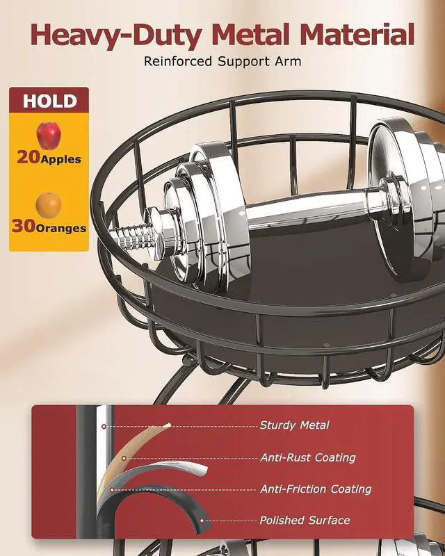 Alt view image 4 of 7 - Sevenblue 2 Tier Modern Fruit Basket for Kitchen Counter with 2 Banana Hook