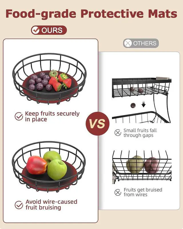 Alt view image 6 of 7 - Sevenblue 2 Tier Modern Fruit Basket for Kitchen Counter with 2 Banana Hook