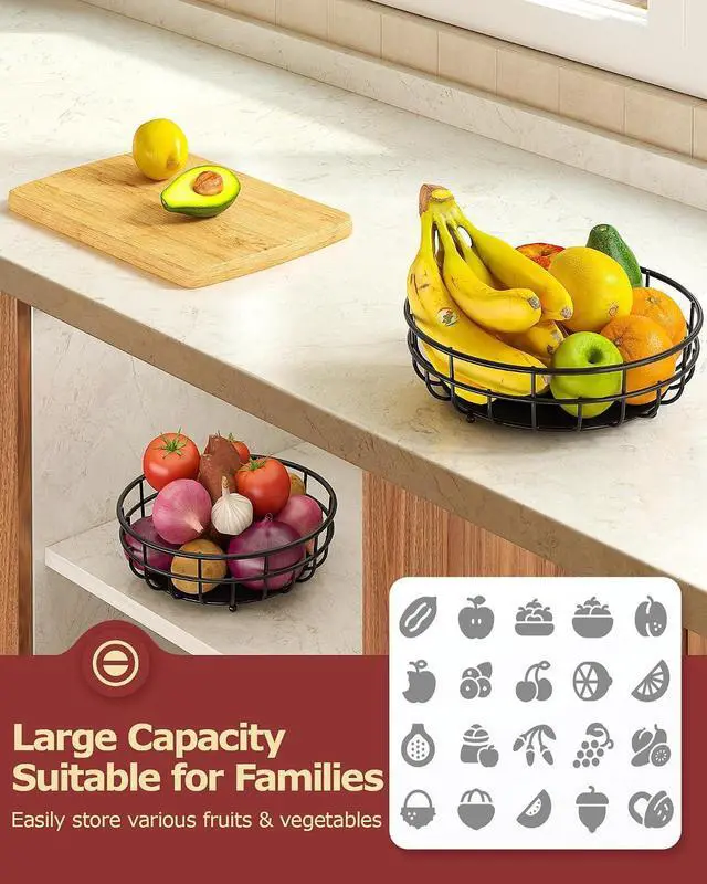 Alt view image 7 of 7 - Sevenblue 2 Tier Modern Fruit Basket for Kitchen Counter with 2 Banana Hook