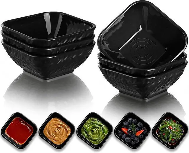 Main image of Berglander Dip Bowls Set 6pcs, 6 oz Black Plastic Dipping Bowls, Matte Stone Texture Soy Sauce Plates, Mini Appetizer Bowls for Side Dishes, Condiment Server for Tomato Sauce, Ketchup, BBQ, Party