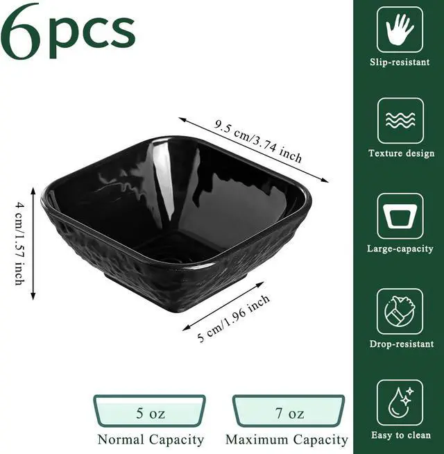 Alt view image 2 of 7 - Berglander Dip Bowls Set 6pcs, 6 oz Black Plastic Dipping Bowls, Matte Stone Texture Soy Sauce Plates, Mini Appetizer Bowls for Side Dishes, Condiment Server for Tomato Sauce, Ketchup, BBQ, Party