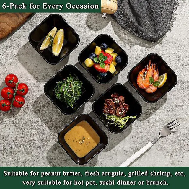Alt view image 3 of 7 - Berglander Dip Bowls Set 6pcs, 6 oz Black Plastic Dipping Bowls, Matte Stone Texture Soy Sauce Plates, Mini Appetizer Bowls for Side Dishes, Condiment Server for Tomato Sauce, Ketchup, BBQ, Party
