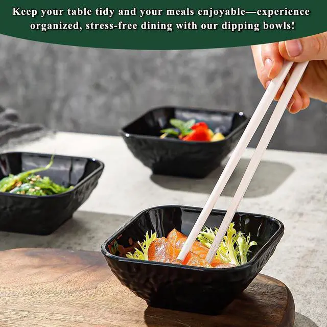 Alt view image 4 of 7 - Berglander Dip Bowls Set 6pcs, 6 oz Black Plastic Dipping Bowls, Matte Stone Texture Soy Sauce Plates, Mini Appetizer Bowls for Side Dishes, Condiment Server for Tomato Sauce, Ketchup, BBQ, Party