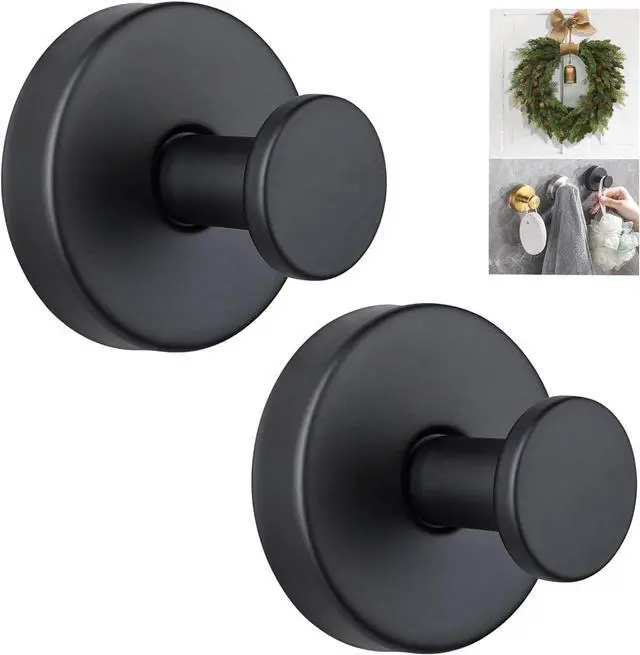 Main image of Linwnil Suction Cup Hooks for Wreaths on Glass, Waterproof No-Drill Shower Hooks for Towels, Robes, Coats, Wreaths,Wall Mount Hook for Bathroom, Kitchen and Wreath Hanger for Front Door (Black, 2)
