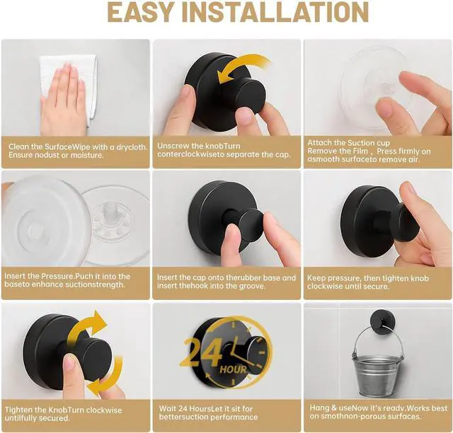 Alt view image 4 of 7 - Linwnil Suction Cup Hooks for Wreaths on Glass, Waterproof No-Drill Shower Hooks for Towels, Robes, Coats, Wreaths,Wall Mount Hook for Bathroom, Kitchen and Wreath Hanger for Front Door (Black, 2)