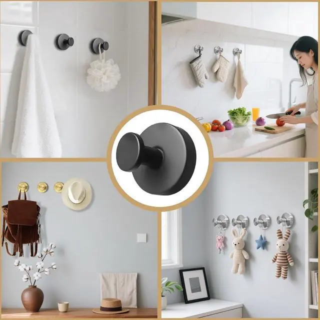 Alt view image 7 of 7 - Linwnil Suction Cup Hooks for Wreaths on Glass, Waterproof No-Drill Shower Hooks for Towels, Robes, Coats, Wreaths,Wall Mount Hook for Bathroom, Kitchen and Wreath Hanger for Front Door (Black, 2)