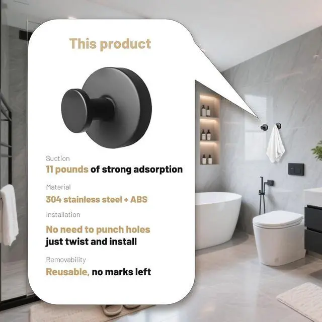 Alt view image 5 of 7 - Linwnil Suction Cup Hooks for Wreaths on Glass, Waterproof No-Drill Shower Hooks for Towels, Robes, Coats, Wreaths,Wall Mount Hook for Bathroom, Kitchen and Wreath Hanger for Front Door (Black, 2)