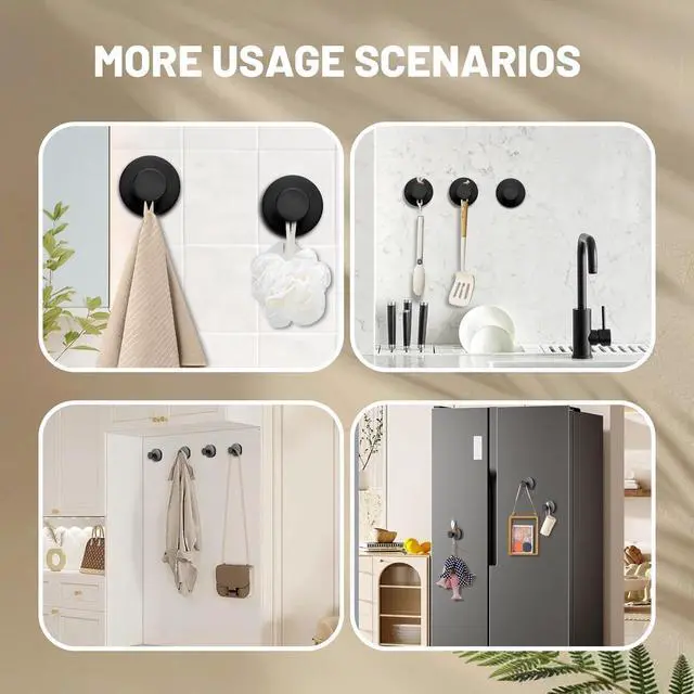 Alt view image 6 of 7 - Linwnil Suction Cup Hooks for Wreaths on Glass, Waterproof No-Drill Shower Hooks for Towels, Robes, Coats, Wreaths,Wall Mount Hook for Bathroom, Kitchen and Wreath Hanger for Front Door (Black, 2)