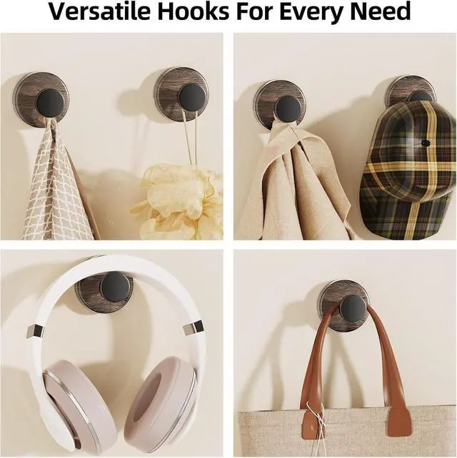 Alt view image 4 of 7 - Decorative Suction Cup Hooks, Wreath Hanger, Multi-Purpose Wall Mount for Bathroom, Kitchen, Door, Window, Easy Install 5PCS (Wood Grain)