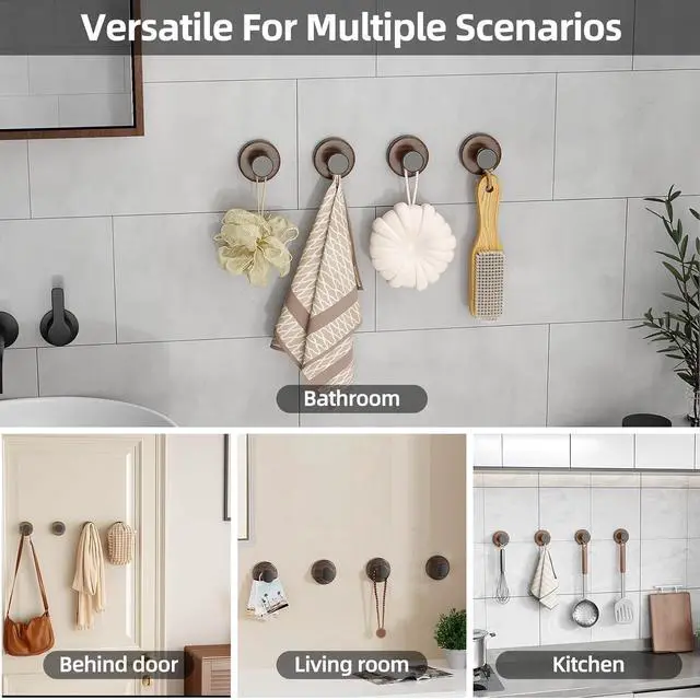 Alt view image 5 of 7 - Decorative Suction Cup Hooks, Wreath Hanger, Multi-Purpose Wall Mount for Bathroom, Kitchen, Door, Window, Easy Install 5PCS (Wood Grain)