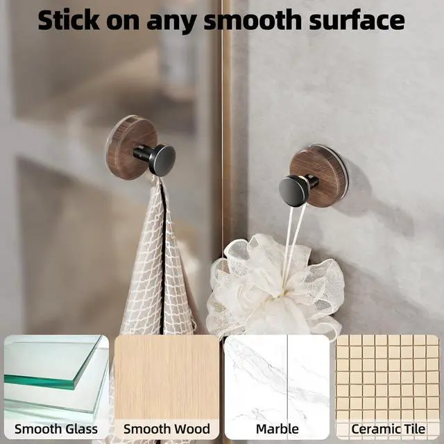 Alt view image 7 of 7 - Decorative Suction Cup Hooks, Wreath Hanger, Multi-Purpose Wall Mount for Bathroom, Kitchen, Door, Window, Easy Install 5PCS (Wood Grain)