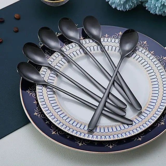Alt view image 3 of 7 - Black Long Handle Spoon, Coffee Stirrers, Premium Stainless Steel Coffee Spoons, Ice Tea Spoons, Ice Cream Spoon, Cocktail Stirring Spoons, Tea Spoons, Set of 6 (Black)