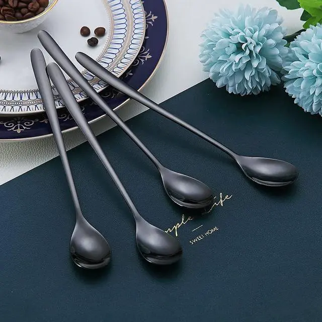 Alt view image 4 of 7 - Black Long Handle Spoon, Coffee Stirrers, Premium Stainless Steel Coffee Spoons, Ice Tea Spoons, Ice Cream Spoon, Cocktail Stirring Spoons, Tea Spoons, Set of 6 (Black)
