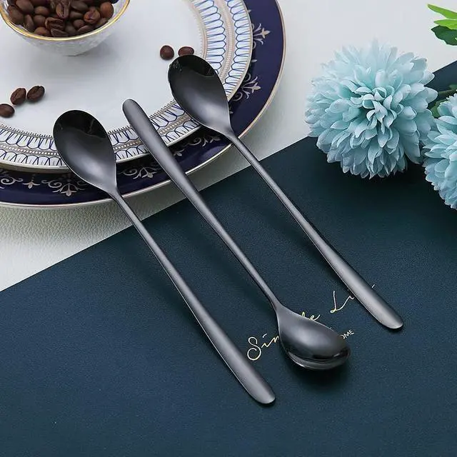 Alt view image 5 of 7 - Black Long Handle Spoon, Coffee Stirrers, Premium Stainless Steel Coffee Spoons, Ice Tea Spoons, Ice Cream Spoon, Cocktail Stirring Spoons, Tea Spoons, Set of 6 (Black)