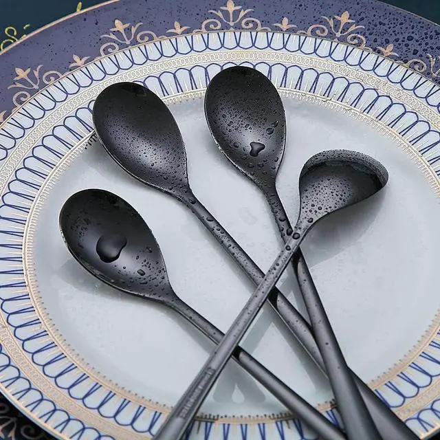 Alt view image 7 of 7 - Black Long Handle Spoon, Coffee Stirrers, Premium Stainless Steel Coffee Spoons, Ice Tea Spoons, Ice Cream Spoon, Cocktail Stirring Spoons, Tea Spoons, Set of 6 (Black)