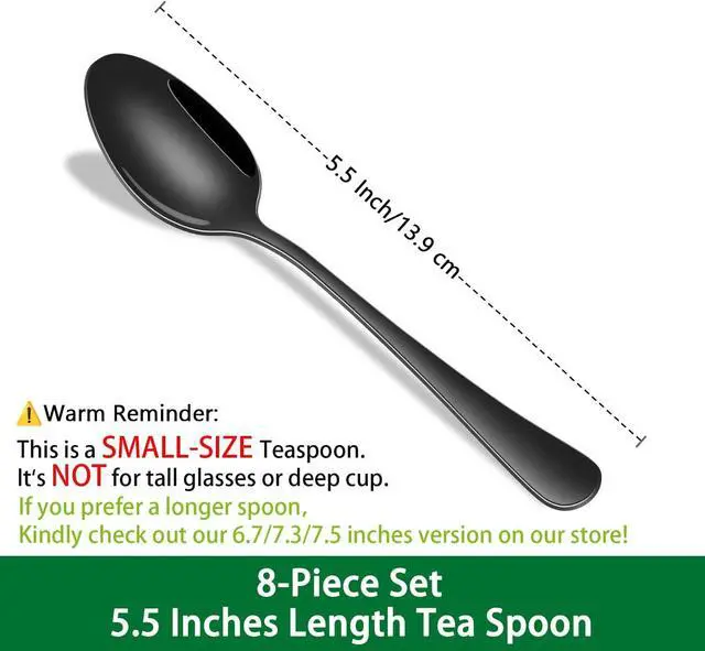Alt view image 2 of 7 - DEHOV 5.5 Inch Black Small Teaspoons,Set Of 8 Stainless Steel Coffee Spoons,Black Mini Spoons For Dessert,Cake,Durable Demitasse Spoon