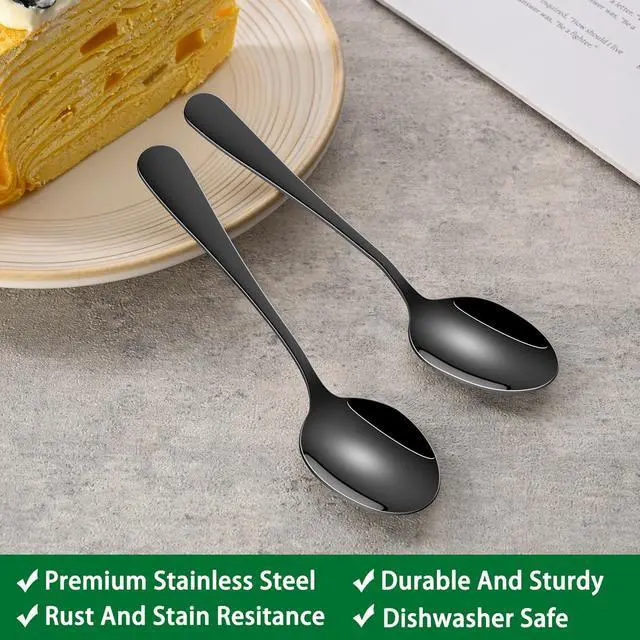 Alt view image 3 of 7 - DEHOV 5.5 Inch Black Small Teaspoons,Set Of 8 Stainless Steel Coffee Spoons,Black Mini Spoons For Dessert,Cake,Durable Demitasse Spoon