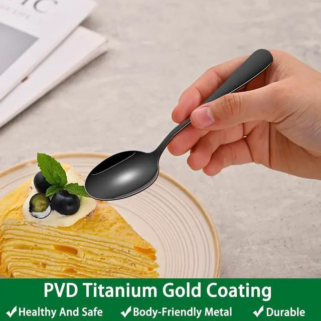 Alt view image 6 of 7 - DEHOV 5.5 Inch Black Small Teaspoons,Set Of 8 Stainless Steel Coffee Spoons,Black Mini Spoons For Dessert,Cake,Durable Demitasse Spoon