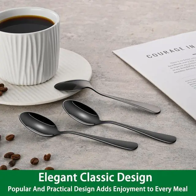 Alt view image 7 of 7 - DEHOV 5.5 Inch Black Small Teaspoons,Set Of 8 Stainless Steel Coffee Spoons,Black Mini Spoons For Dessert,Cake,Durable Demitasse Spoon