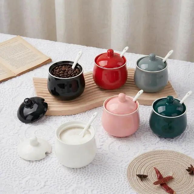 Alt view image 2 of 7 - 7 OZ Ceramic Sugar Bowl with Lid and Spoon