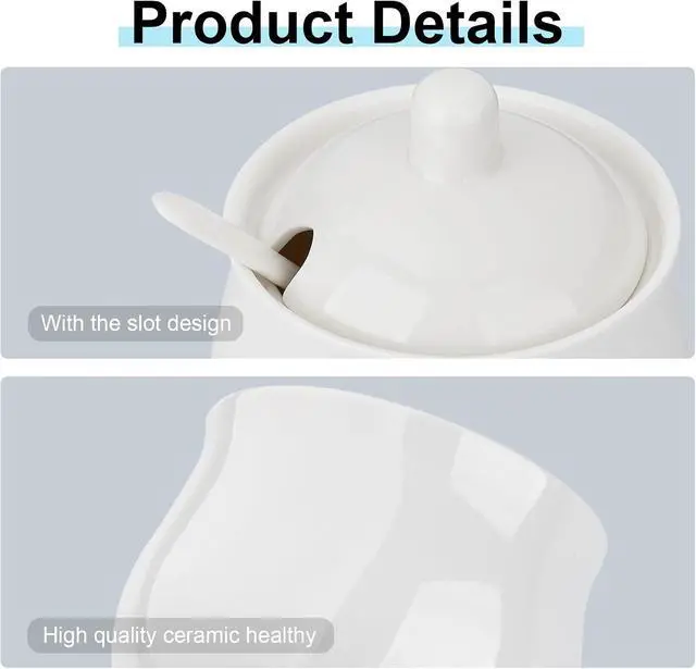 Alt view image 4 of 7 - 7 OZ Ceramic Sugar Bowl with Lid and Spoon