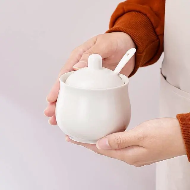 Alt view image 5 of 7 - 7 OZ Ceramic Sugar Bowl with Lid and Spoon