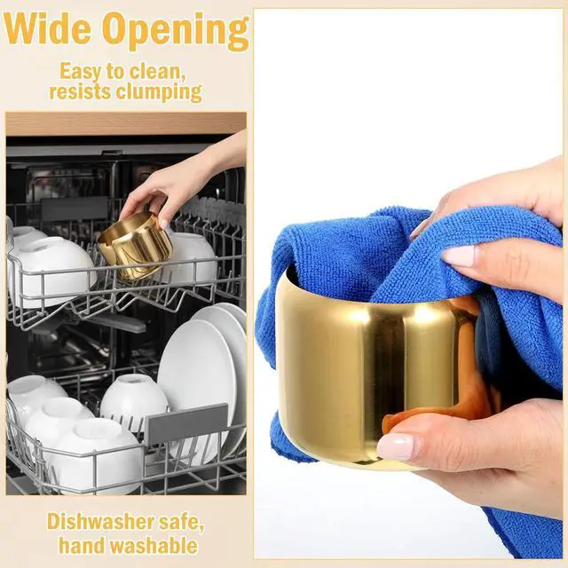 Alt view image 6 of 7 - Gold Sugar Bowl with Glass Lid and Spoon, 10oz Capacity Stainless Steel Sugar Container Round Kitchen Storage Pot Coffee Bar Accessories for Kitchen Storage, Salt, Candy, Coffee Beans