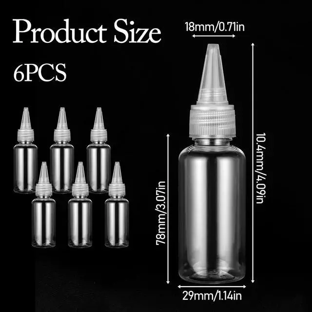 Alt view image 2 of 7 - 6 Pcs 1 Oz Small Clear Squeeze Bottles with Tip Cap, Plastic Travel Pointed Squeeze Bottle Refillable Squeezes Empty Bottles with Twist Top Cap for Storing Liquids Sauces Glue Lotion Art Craft