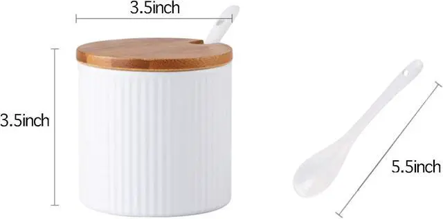 Alt view image 2 of 4 - Ceramic Embossed Stripe Sugar Bowl Spice Jar Storage Seasoning Pot with Lid Spoon