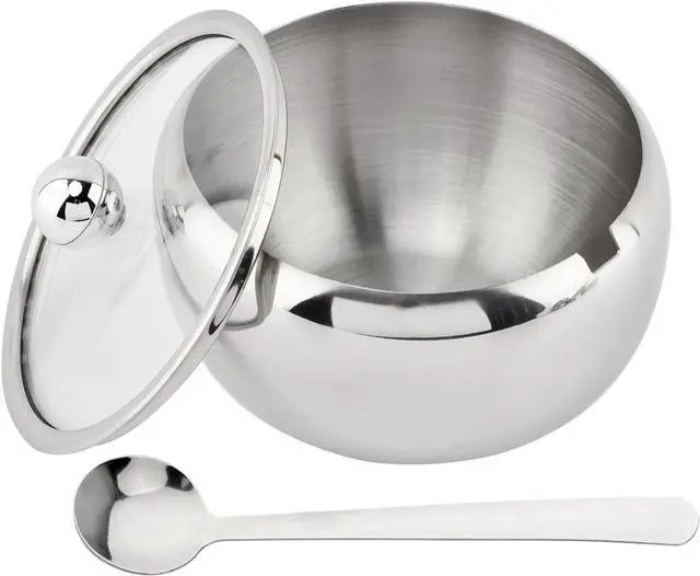 Main image of Sugar Bowl with Lid and Spoon, 14 oz Stainless Steel Sugar Container