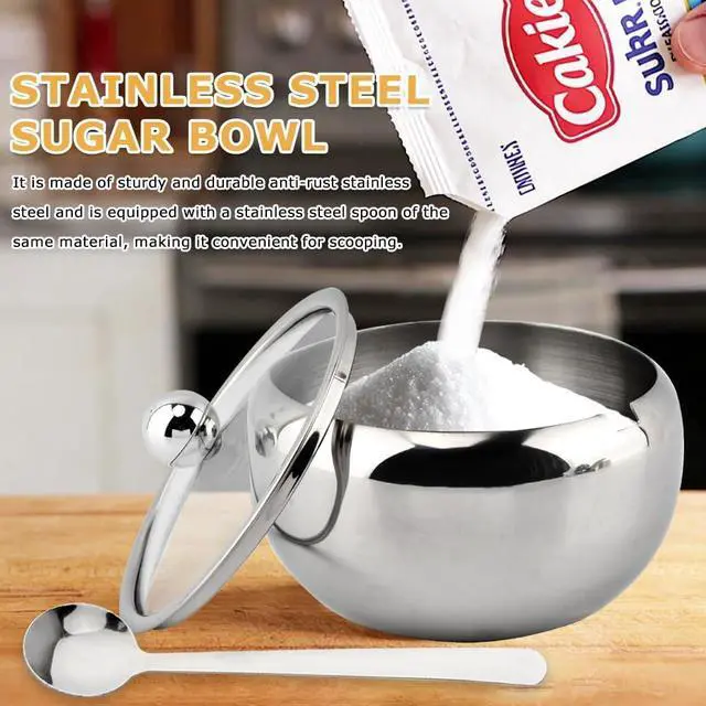 Alt view image 3 of 7 - Sugar Bowl with Lid and Spoon, 14 oz Stainless Steel Sugar Container