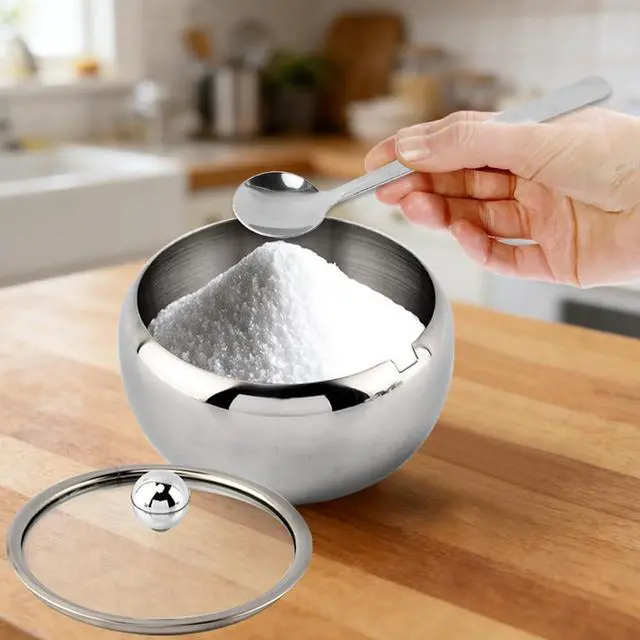 Alt view image 4 of 7 - Sugar Bowl with Lid and Spoon, 14 oz Stainless Steel Sugar Container