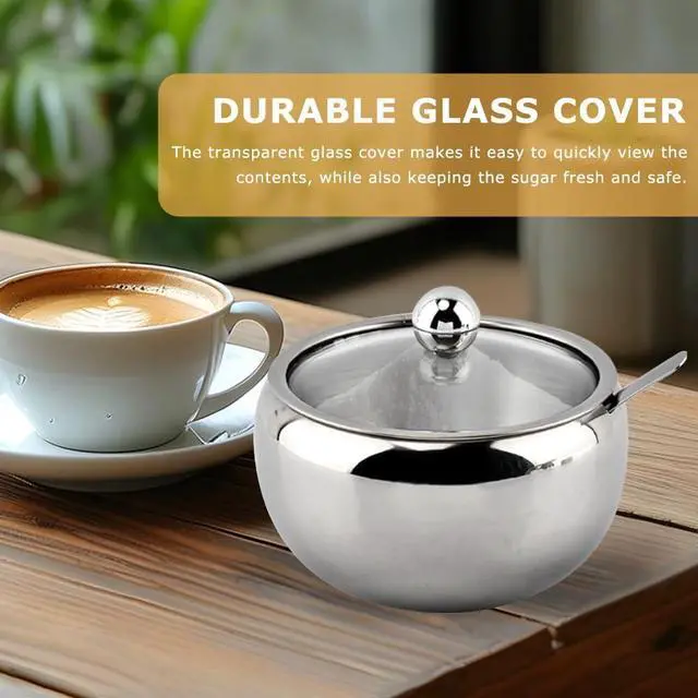 Alt view image 6 of 7 - Sugar Bowl with Lid and Spoon, 14 oz Stainless Steel Sugar Container