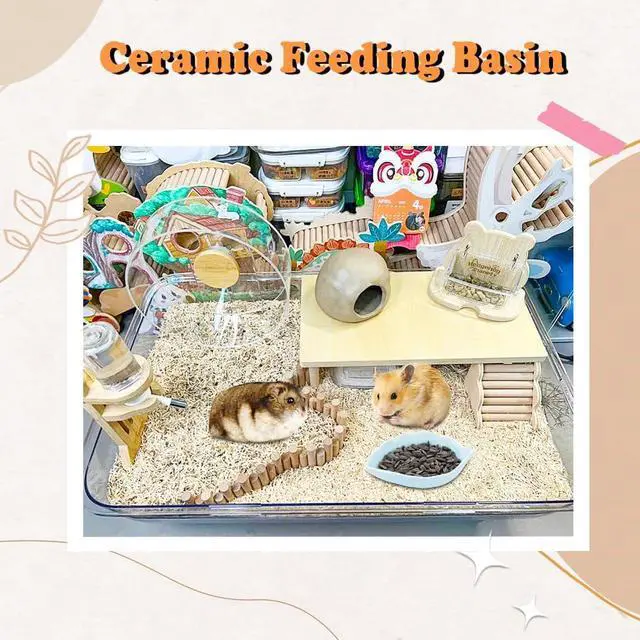 Alt view image 2 of 6 - 4 Pack Hamster Ceramic Food Bowl, Small Animals Chew-Resistant Food and Water Dish for Hamster Gerbil Hedgehog Rat Rodent (Colors May Vary)