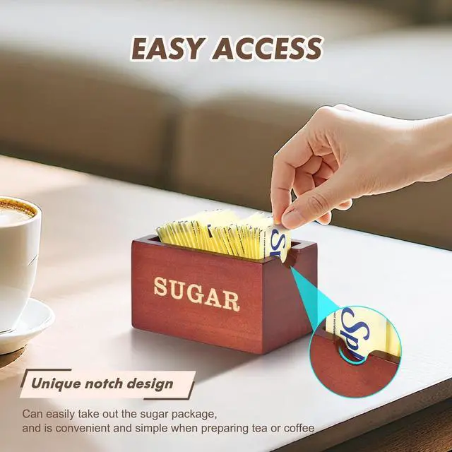 Alt view image 2 of 7 - Sugar Packet Holder For Coffee BarCondiment CaddyWooden Sugar Container
