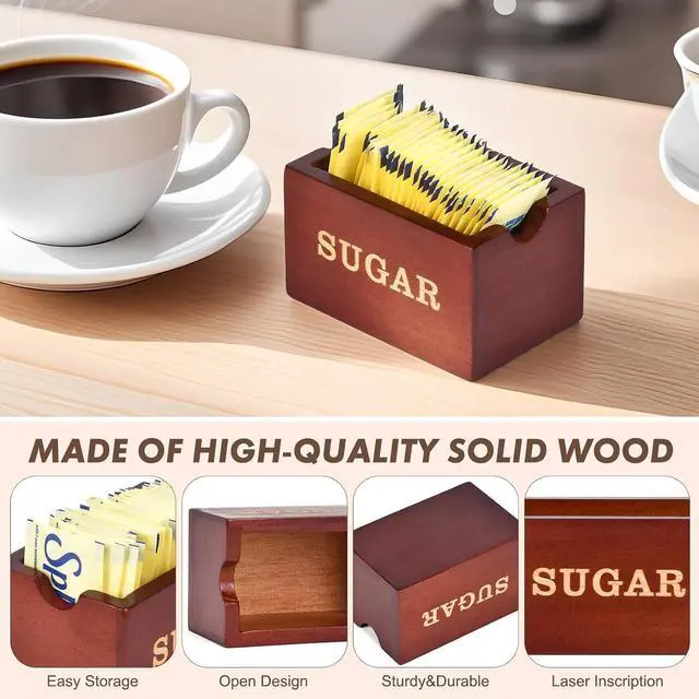 Alt view image 3 of 7 - Sugar Packet Holder For Coffee BarCondiment CaddyWooden Sugar Container