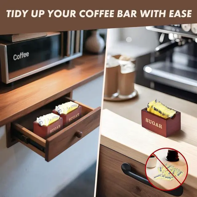Alt view image 4 of 7 - Sugar Packet Holder For Coffee BarCondiment CaddyWooden Sugar Container