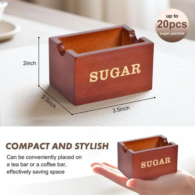 Alt view image 5 of 7 - Sugar Packet Holder For Coffee BarCondiment CaddyWooden Sugar Container
