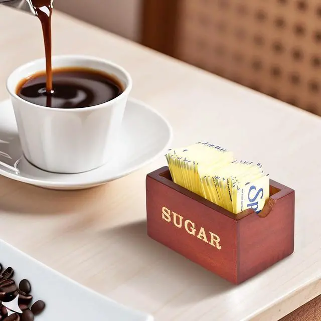 Alt view image 7 of 7 - Sugar Packet Holder For Coffee BarCondiment CaddyWooden Sugar Container