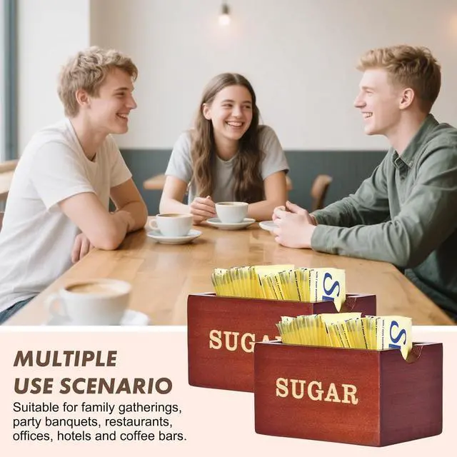Alt view image 6 of 7 - Sugar Packet Holder For Coffee BarCondiment CaddyWooden Sugar Container