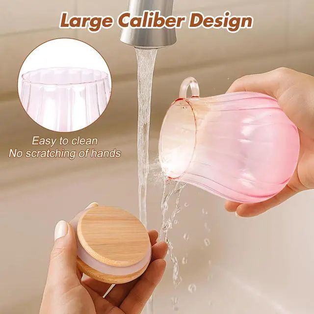 Alt view image 5 of 7 - 15 oz Pink Sugar Bowl - Airtight Glass Jar with Bamboo Lid and Spoon