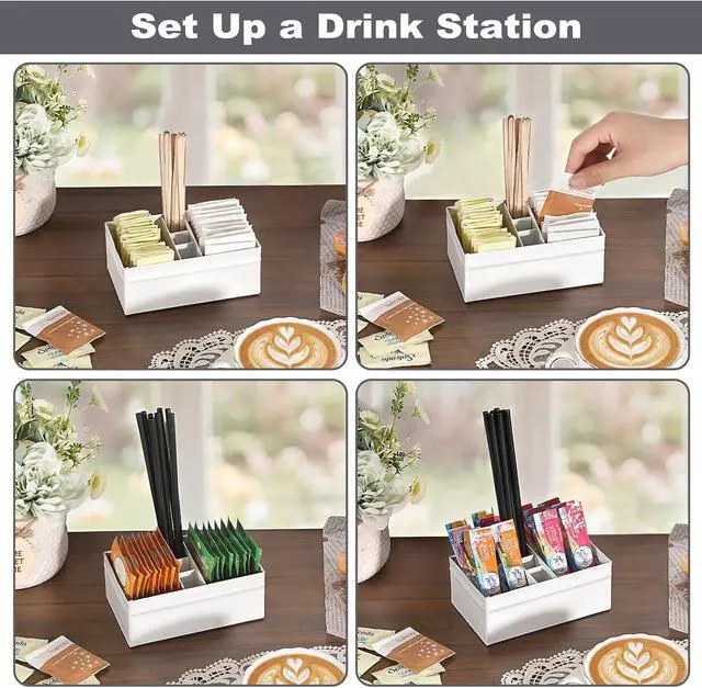 Alt view image 2 of 7 - ELLDOO Sugar Packet Holder, Metal Sugar Bowl for Restaurant, Tea Bag Organizer, Coffee Stirrers Straws Small Condiments Packet Holder, Sugar Caddy Dispenser for Countertop Coffee BarWhite