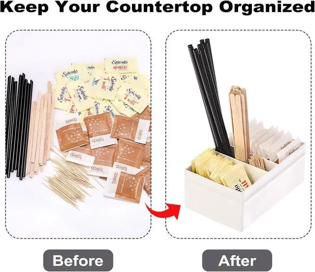 Alt view image 4 of 7 - ELLDOO Sugar Packet Holder, Metal Sugar Bowl for Restaurant, Tea Bag Organizer, Coffee Stirrers Straws Small Condiments Packet Holder, Sugar Caddy Dispenser for Countertop Coffee BarWhite