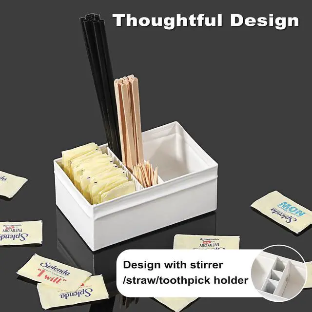 Alt view image 5 of 7 - ELLDOO Sugar Packet Holder, Metal Sugar Bowl for Restaurant, Tea Bag Organizer, Coffee Stirrers Straws Small Condiments Packet Holder, Sugar Caddy Dispenser for Countertop Coffee BarWhite