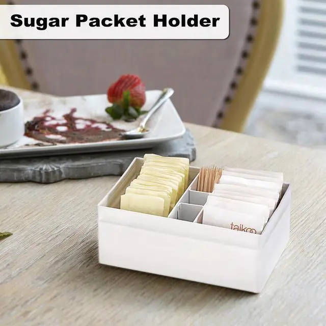 Alt view image 6 of 7 - ELLDOO Sugar Packet Holder, Metal Sugar Bowl for Restaurant, Tea Bag Organizer, Coffee Stirrers Straws Small Condiments Packet Holder, Sugar Caddy Dispenser for Countertop Coffee BarWhite