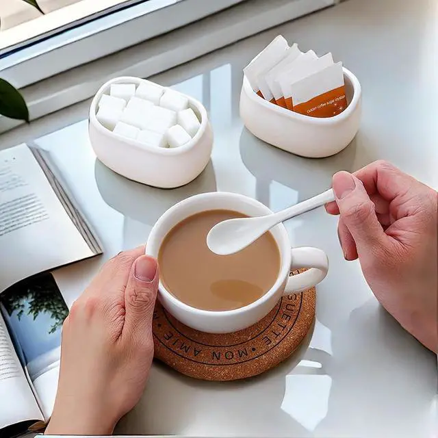 Alt view image 4 of 7 - Set of 2 Ceramic Sugar Packet Holders Classic White Tea Bag Organizer Caddy for Sweeteners & Coffee Bar Stylish Storage Dish for Home & Restaurant