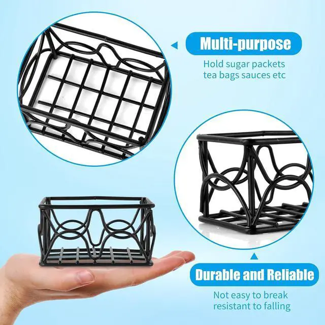 Alt view image 3 of 7 - DLUGOPIS 2 Pieces Black Metal Sugar Packet Holder Tea Bag Organizer Sugar Caddy Holder Small Sugar Container Coffee Creamer Holder Tea Bag Caddy Holder for Coffee Bar Kitchen Home